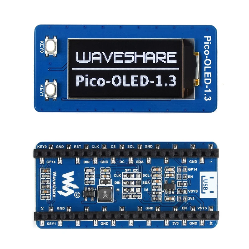 Raspberry Pi Pico 1.3 Inch OLED Display Module 64 ×128 SPI/I2C Embedded SH1107 Driver Raspberry Pi Pico C/C++ MicroPython Demo