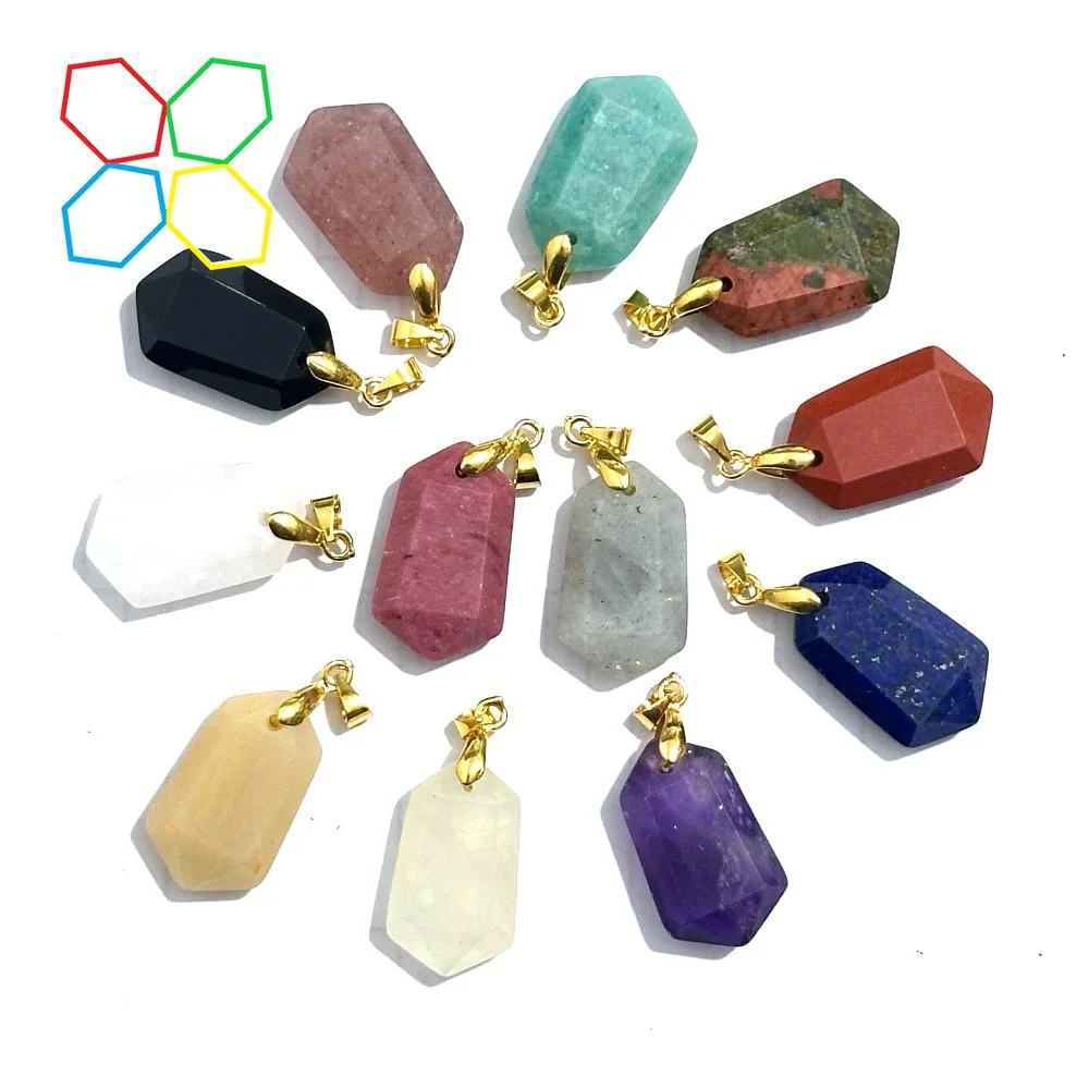10pcs Lovely Natural Amethyst Rose Quartz Lapis Amazon Stone Pendants for Women Necklace Jewelry Making Wholesale Charms 14x24mm