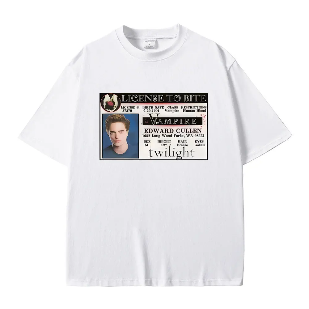 Movie Series Twilight Edward Cullen Passport Photo T Shirt Robert Pattinson Funny Meme T-shirts Men's Cotton Oversized T-shirt