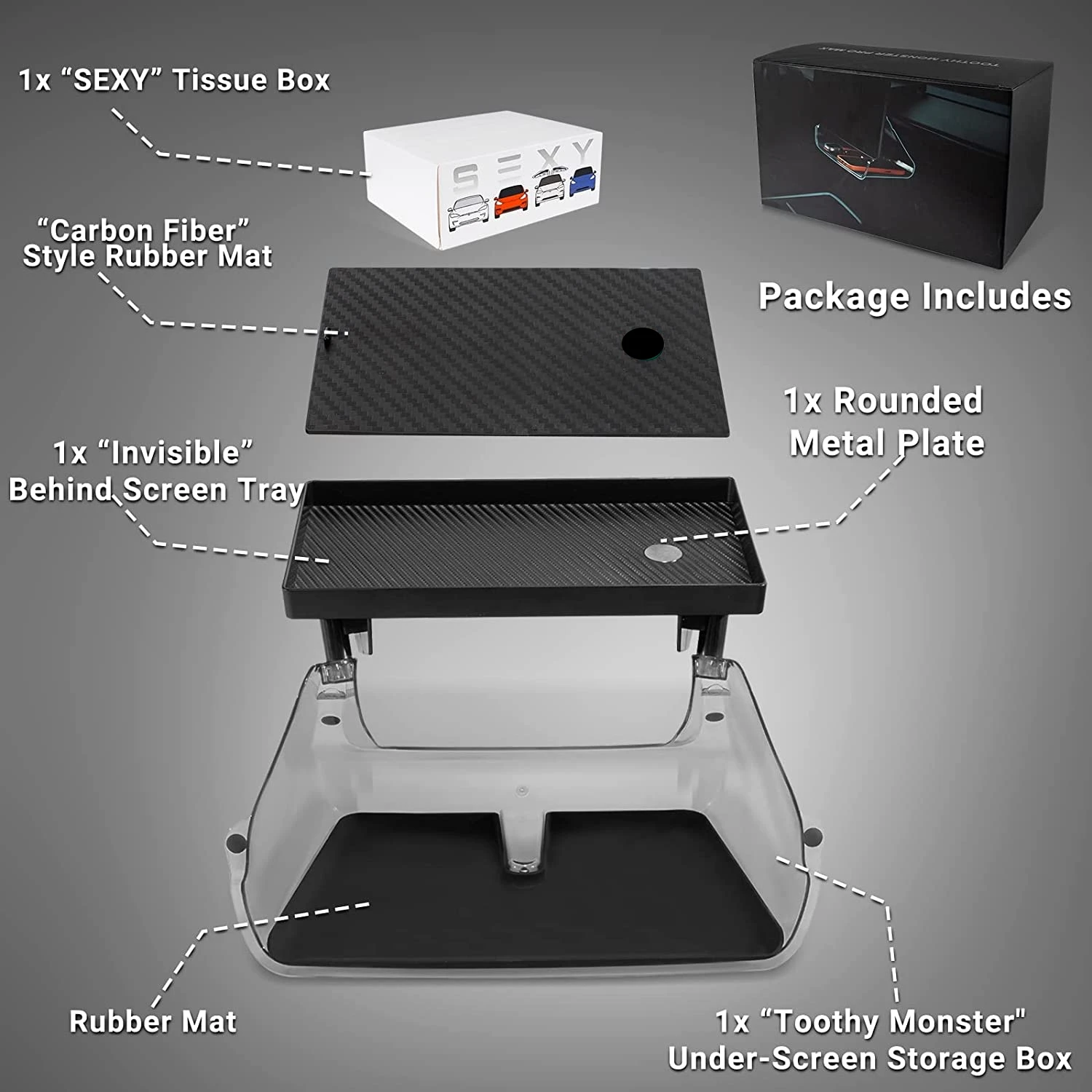 Per Tesla Model 3/Y Center Console Organizer vassoio magnetico sotto la scatola di immagazzinaggio dello schermo dietro lo schermo vassoio cruscotto