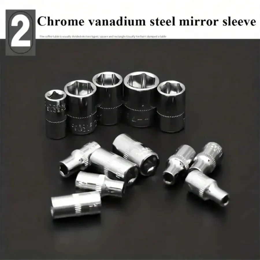 46-Piece Chrome Vanadium Steel Tool Set With 1/4