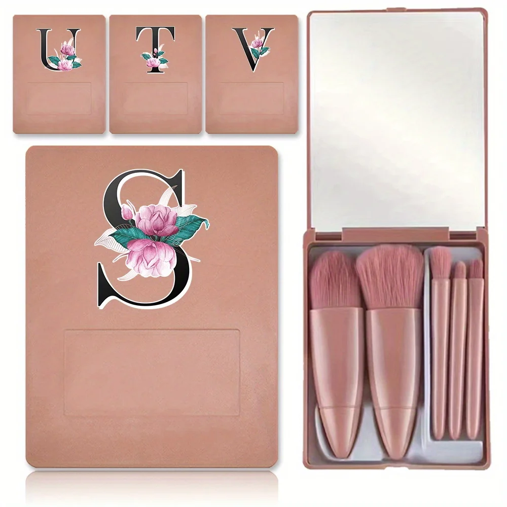 

Multifunctional Makeup Brush Set Dustproof Makeup Brush Box Bring Mirror Portable Travel Accessories Whitemarble Letter Pattern