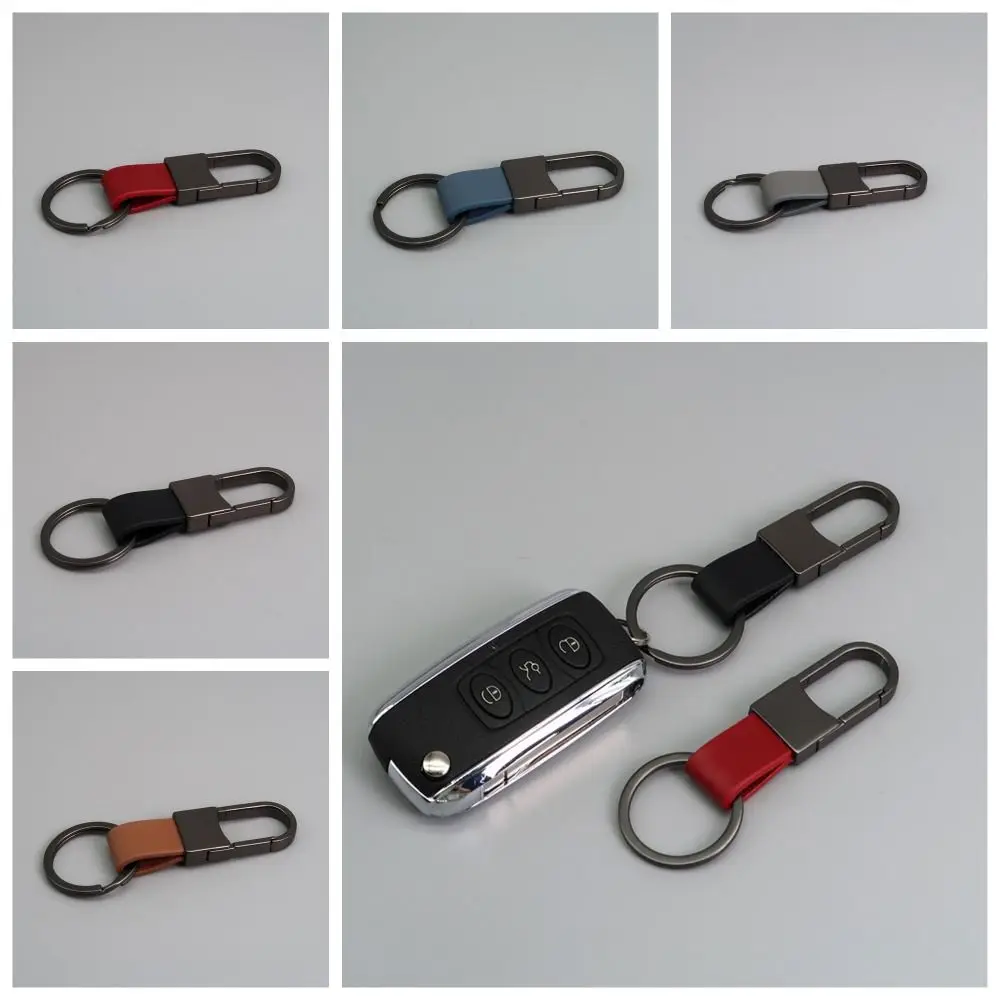 Alloy Leather Fur Keychain Anti-Lost Durable Leather Waist Hanging Key Chain Carabiner Holder Multifunctional
