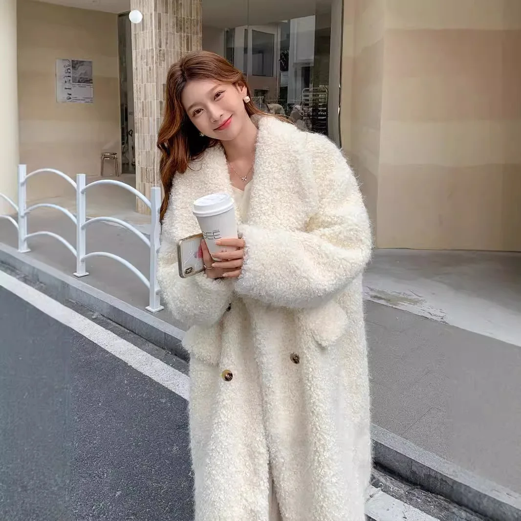 

Women's New Faux Fur Shearling Long Sleeve Solid Color Lapel Comfortable Casual Elegant Commuter Warm Soft Fluffy Faux Fur Coat