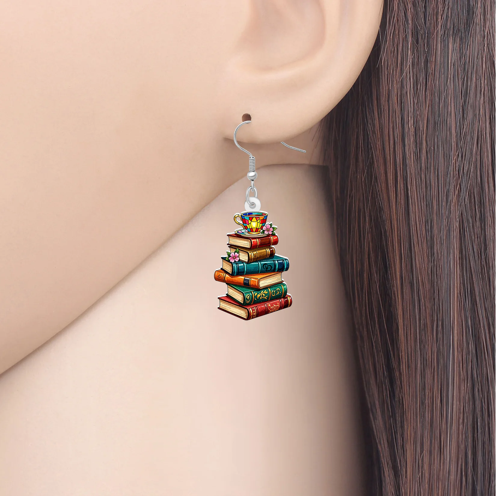 BONSNY Acrylic Colorful Bookplie Earrings Dangle Book Stack Bookish Jewelry Back To School Gifts For Women Teen Homecoming Charm