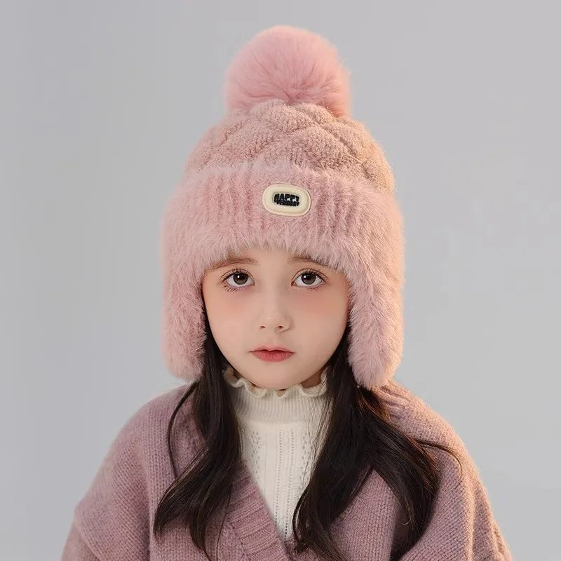 Gorro grueso y cálido para bebé, gorro con protección para los oídos para niñas, gorros con pompón bonito, gorro para niños pequeños con orejeras