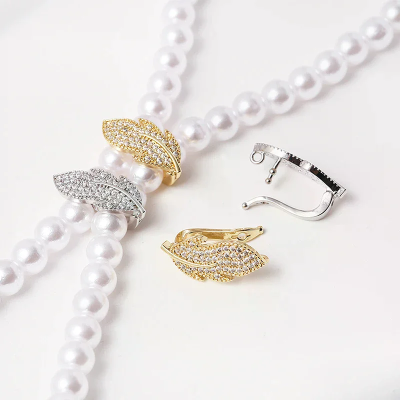 Gold Plated Zircon Leaf Pearl Connector Buckle Y Chain Clip DIY Handmade Necklace Jewelry Making Accessory