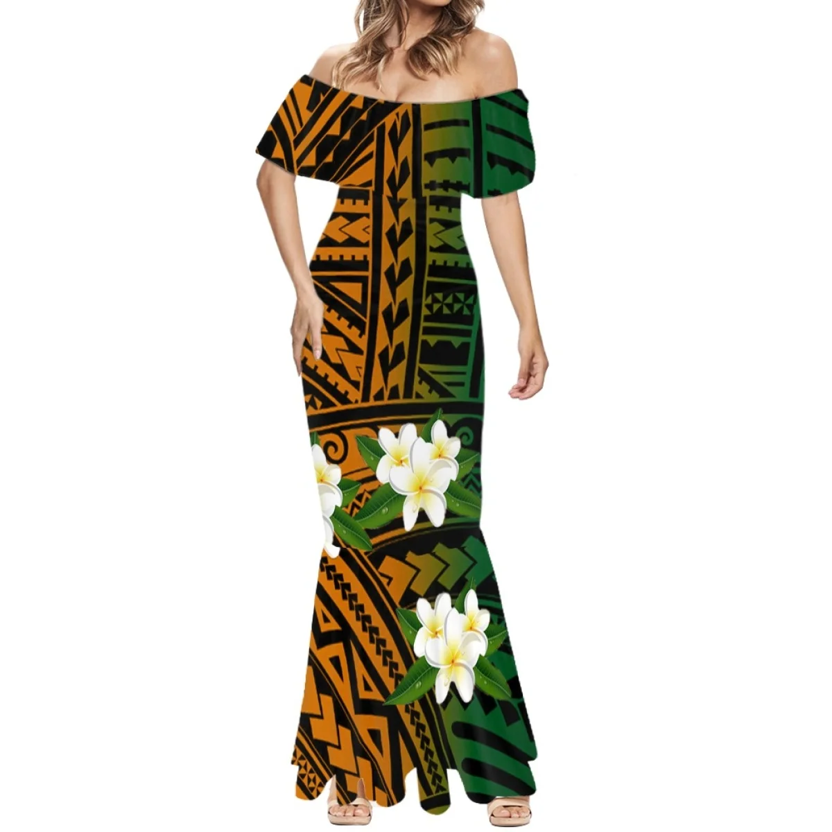 

HYCOOL Female Samoa Women Dress Summer Polynesian Tribal Round Neck Short Sleeve Sexy Banquet Dress Elegant Fashion 2023 Skirts