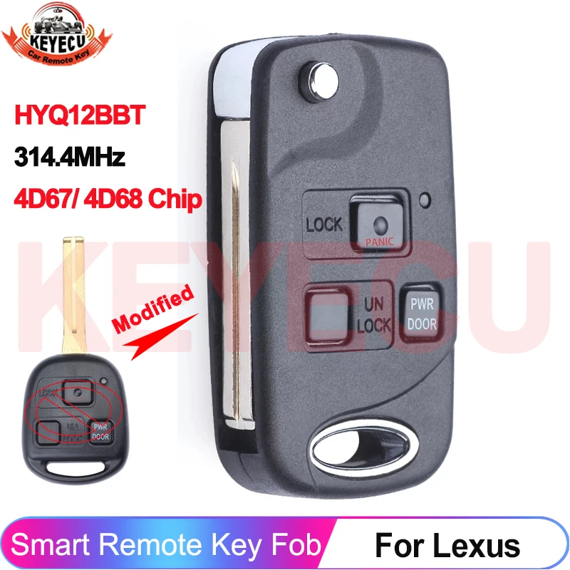 3 Buttons Upgraded Flip FCC ID: HYQ12BBT For Lexus ES330 RX330 2004 2005 2006 2007 RX350 RX400h Remote Key Fob 4D67 / 4D68 Chip