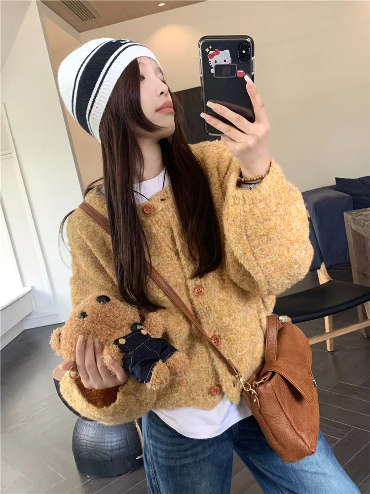 

Свободный крой Long Sve вязаный свитер, желтое круглое Ne, повседневная зимняя верхняя одежда для женщин, мягкая и удобная