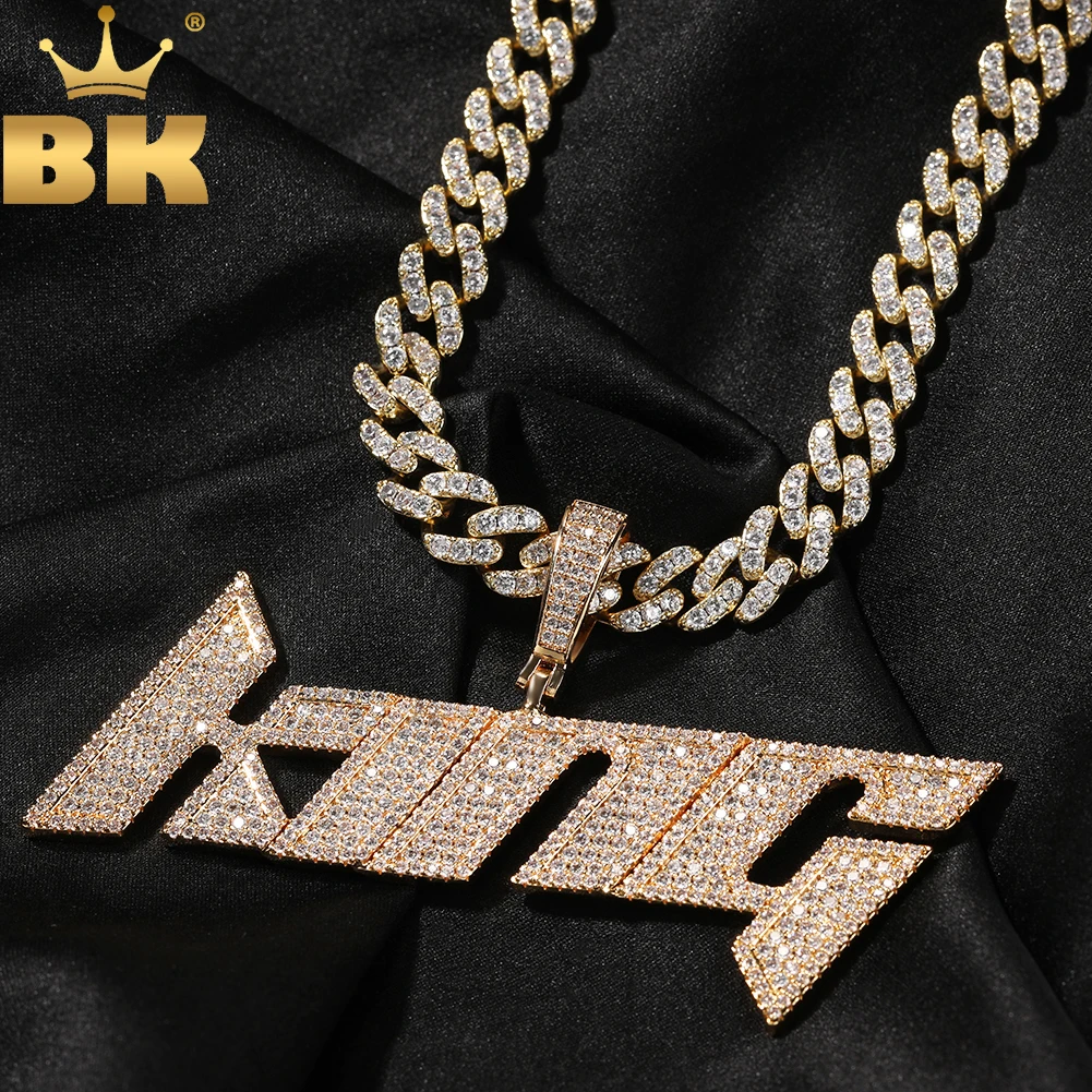 

TBTK Custom Brush Font Letter Name Iced Out Bling Cubic Zirconia Pendant Chain Necklace Hiphop Punk Jewelry For Gift