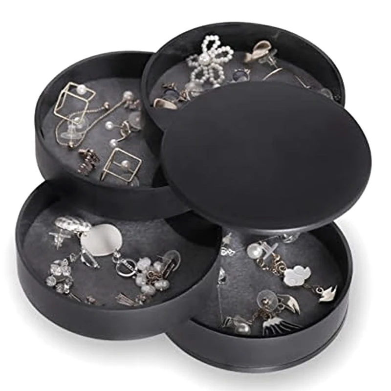 Jewelry Organizer, Small Jewelry Storage Box Earring Holder For Women, Rotating Travel Jewelry Tray Case With Lid Easy Install