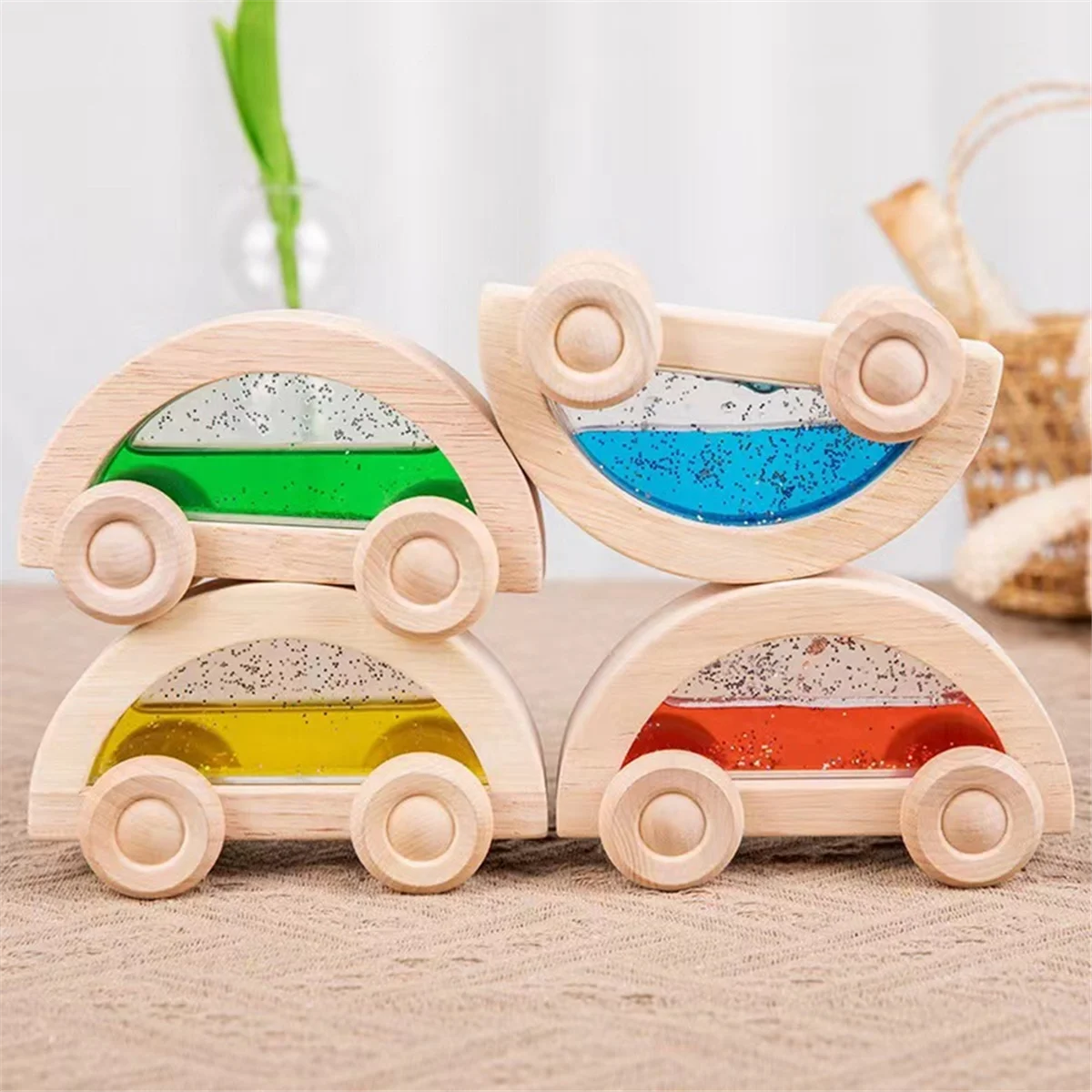 

Ultra-Durable Wooden Car Toys Colorful Wooden Vehicle Set Toy and Fine Movement Development Educational Toys Hand on Ability Tra