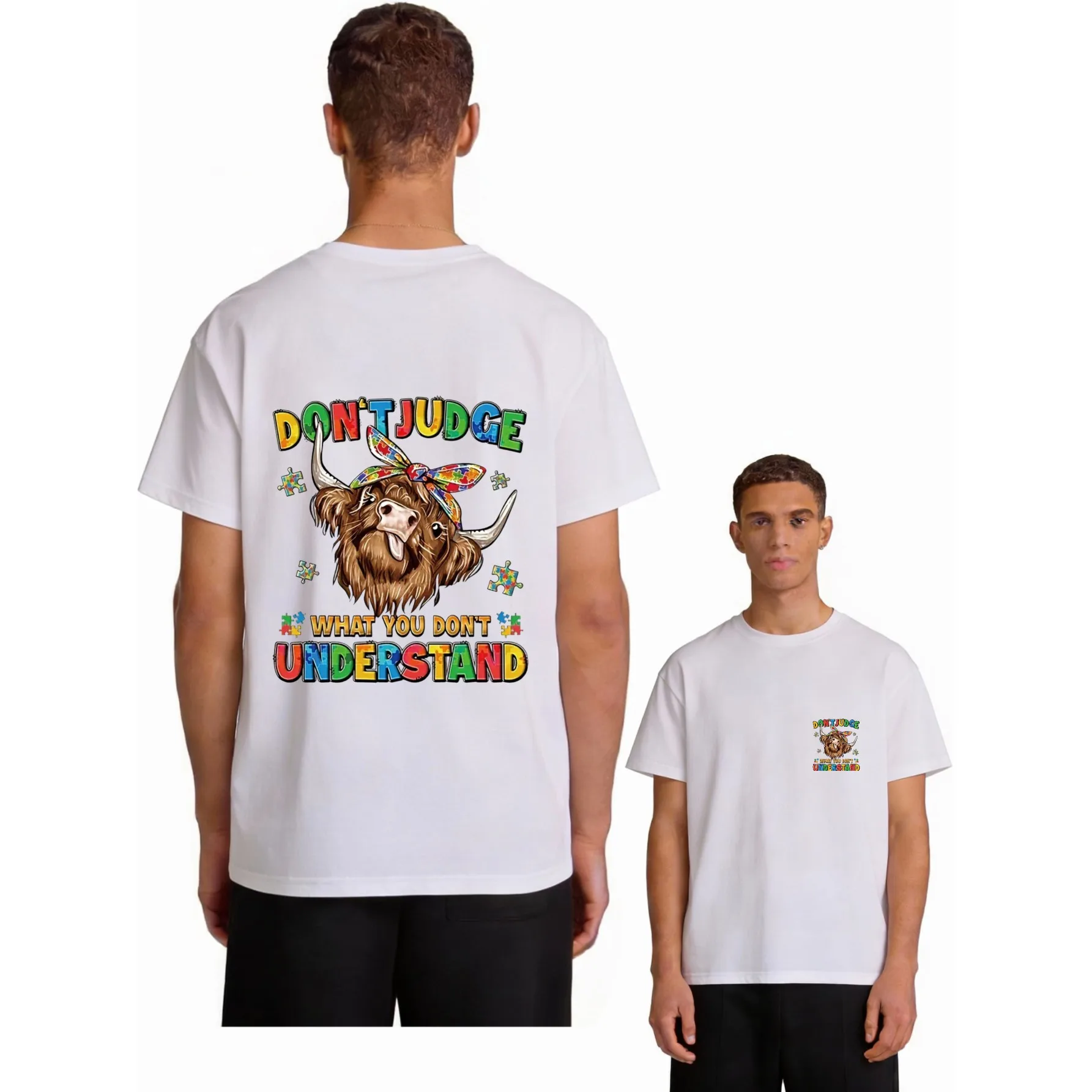 Highland Cow Don't Judge What You Don't Understand Graphic T-Shirt Breathable Cotton Casual Crewneck Tee