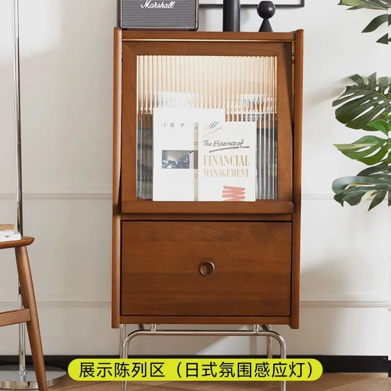 Nordic retro Japanese-style solid wood reinforced small side  vertical  living room entrance storage chest  log style furniture
