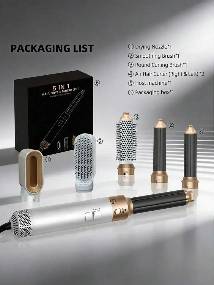 OEM Logo 5-in-1 Wired Hair Dryer and Straightener Set Upgraded Long Barrel with Ionic Feature AC Mo tor for Gift