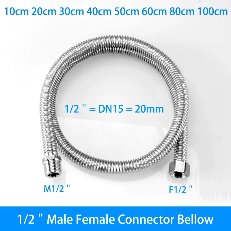 Tubo doccia 10/20/30/40/50/60/80/100cm tubo di prolunga a soffietto 1/2 "3/4" connettore maschio femmina scaldabagno in acciaio inossidabile 304