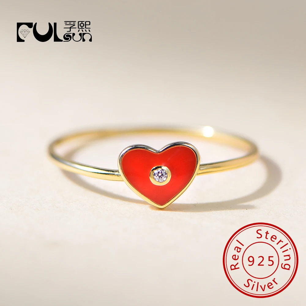 

Romantic Heart Enamel Rings Jewelry Wholesale Bijoux Anillos Gold Cubic Zirconia Plated 925 Sterling Silver Trendy