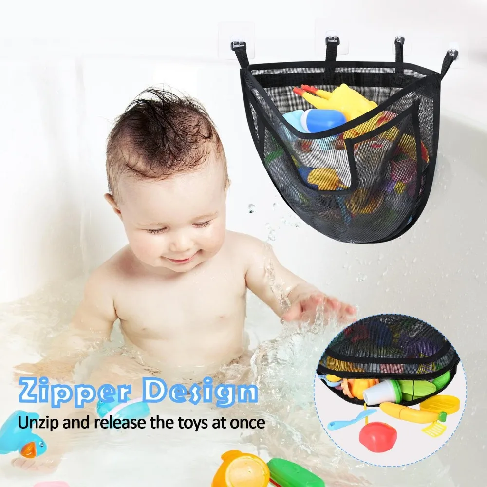 Hot Mesh Bath Toy Storage Bag Large Pocket Button Zipper Organizer Basket Mildew-proof Water-leakage Storage Containers Bathroom