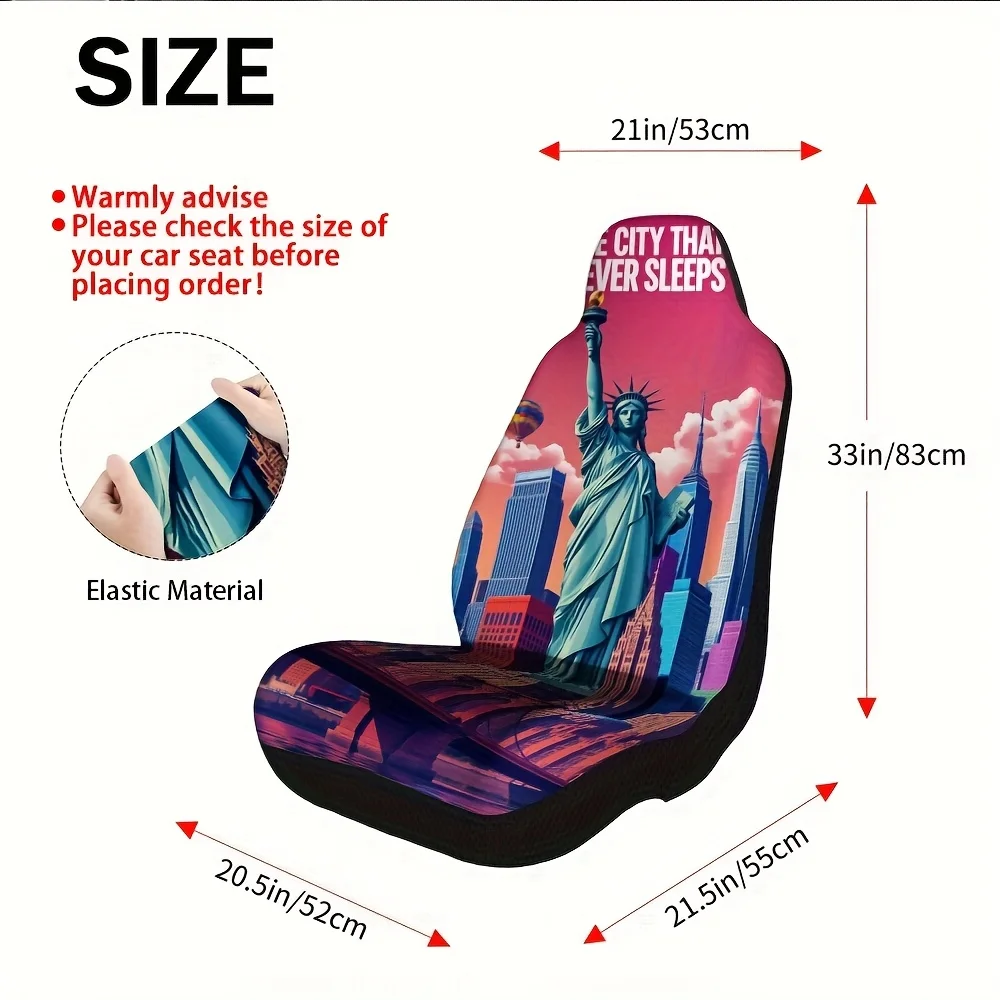 2pcs, Stylish New York Skyline Hot Air Balloons Pattern Car Seat Covers, Fit For Front Seats Of Car, SUV, And Truck, Keeps Fron