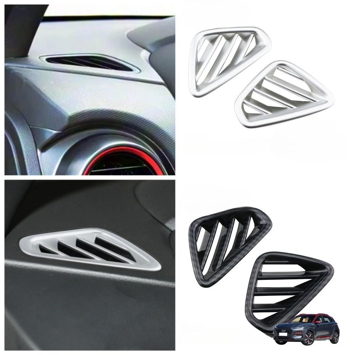 For Hyundai Kona 2017-2021 LHD Carbon Fiber Pattern Car Front Small Air Conditioner Outlet AC Vent Cover Trim Accessories