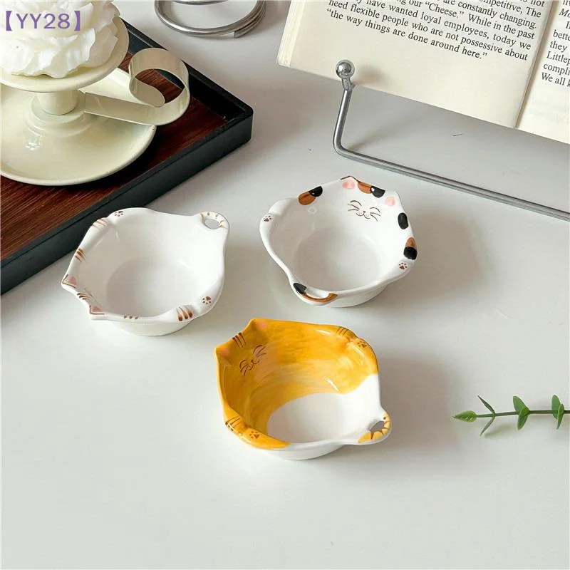 【YY28】Cute Cat Series Seasoning Plates Ceramic Hot Pot Dipping Sauce Disc Soy Sauce And Vinegar Dish Mini Snack Plates{Y}