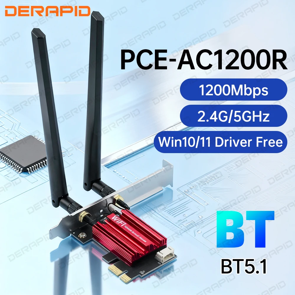 

AC1200 PCIe WiFi Card Bluetooth 5.1 Desktop Network Adapter 1200Mbps Dual Band 5GHz 867Mbps Wireless Card for Windows 10 11