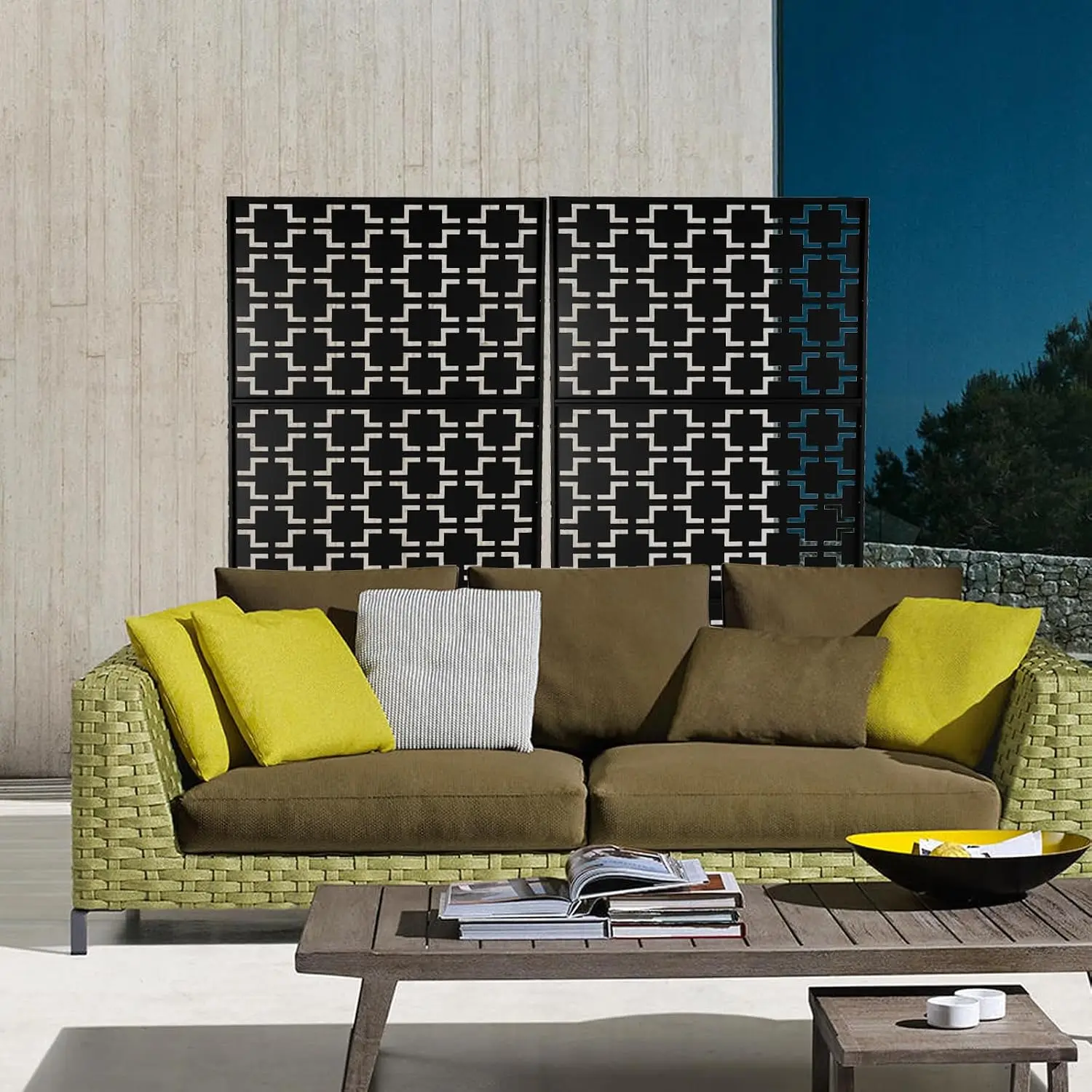 Outdoor Privacy Screen 6.2FT Freestanding Steel Decorative Panel for Patio Balcony Metal Fence, Customized