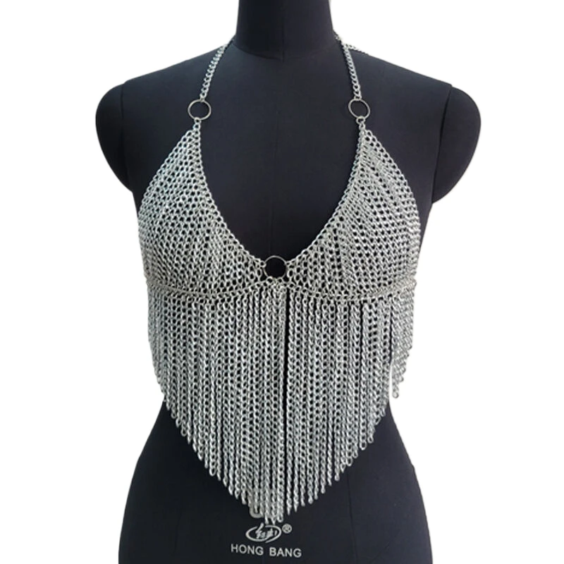 Damen-Tanktops, 2025, Herbst, Halloween, metallischer Ketten-BH, modisches Fransen-Crop-Top, Quasten, Festival-Nacht-Unterhemd, sexy Kleidung – Detail 6
