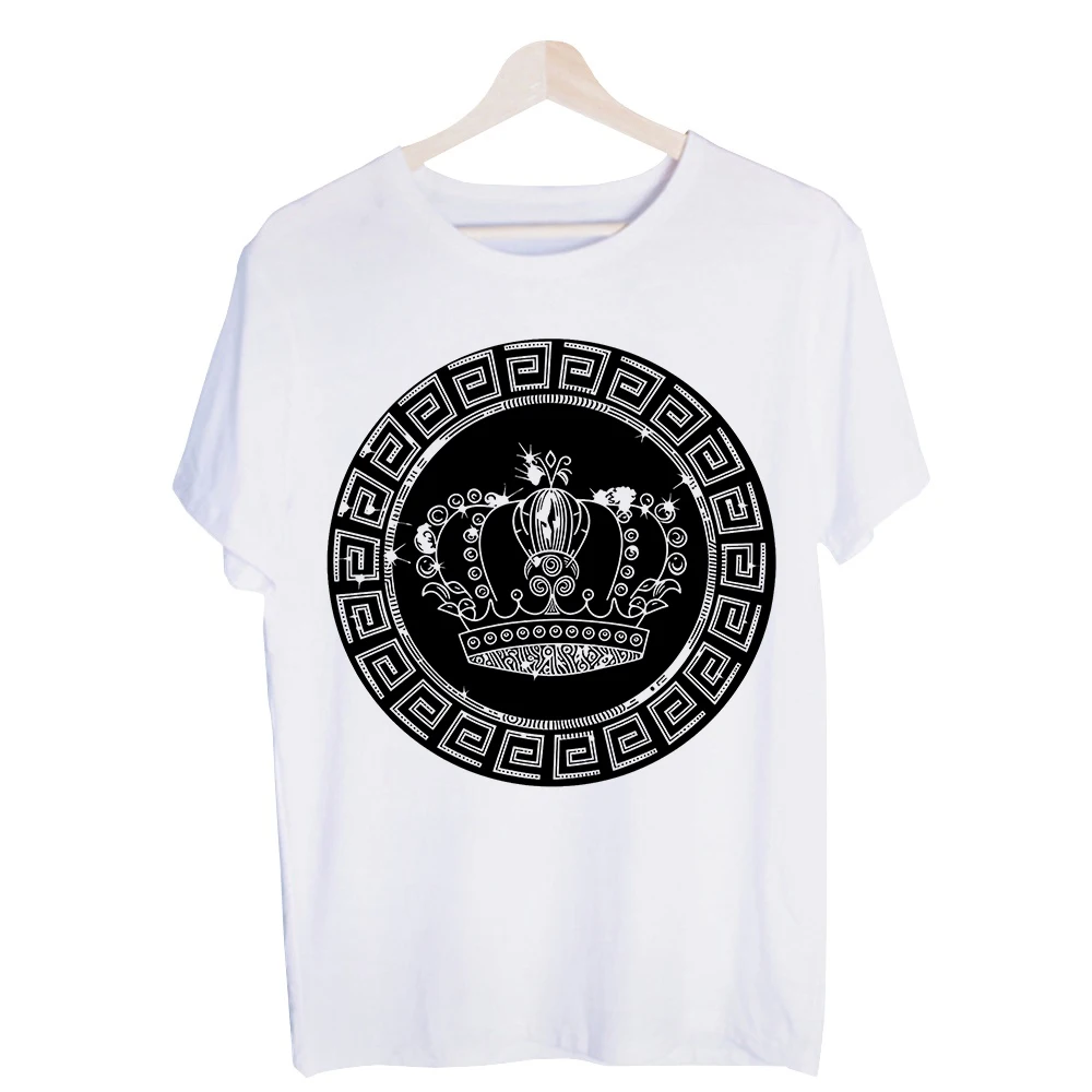 Men's Crown and Geometric Circle Graphic Tee, Short Sleeve Crew Neck T-Shirt for Casual Streetwear and Daily Outfits