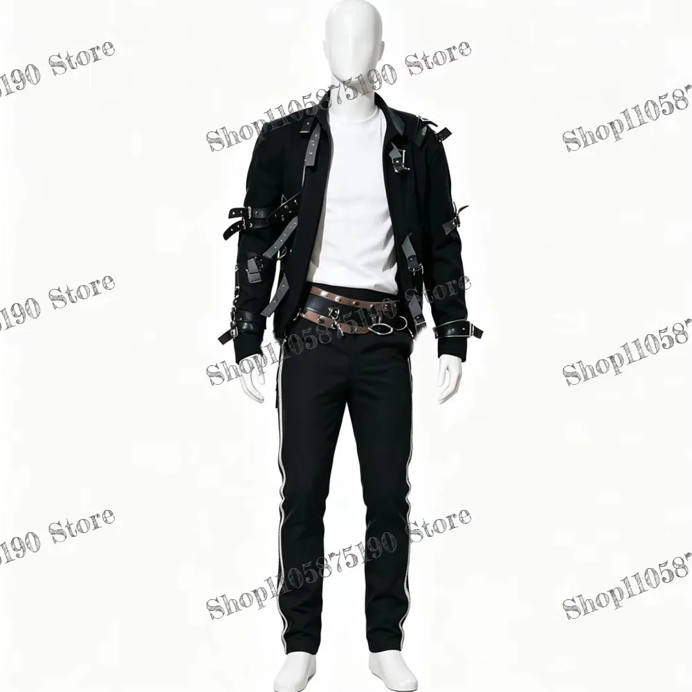 Michael Jackson Cosplay Costume Bad World Tour Punk Performance Jacket Pants Tops Accessories Full Set Stars Impersonator Outfit view 6