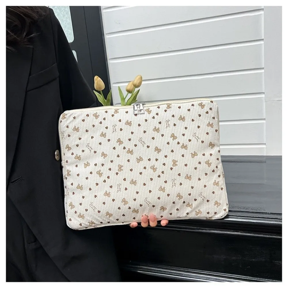 New Corduroy Laptop Case Protective Flower Print Tablet Case Lightweight Shockproof Tablet Protective Pouch Travel