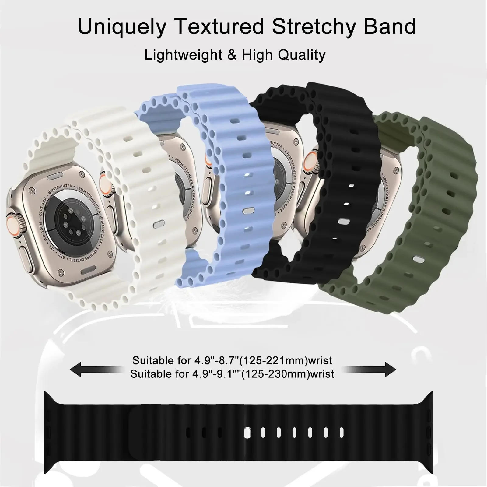 สายนาฬิกาข้อมือซิลิโคนสำหรับสายนาฬิกา Apple ขนาด45มม. 40มม. Ultra2 49มม. 44มม. 41มม. 38มม. 42มม. สร้อยข้อมือกีฬามหาสมุทร9 8 7 6 5 4 3 SE