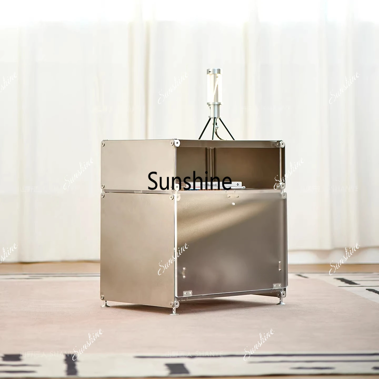 

Modern light luxury bedside table Stainless steel bedroom storage cabinet Living room sofa side cabinet