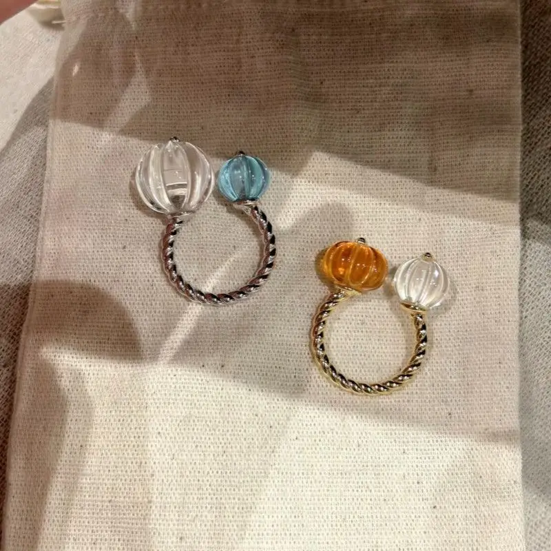 Fashion Trendy Crystal Pumpkin Open Rings for Women Dopamine Exquisite Design Daily Commuting Versatile Hand Decorations Jewelry