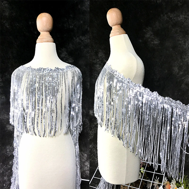 

2/4M Shiny Sequins Tassel Fringe 16cm Ribbon LaceTrim For Diy Curtains Latin Dance Dresses Trimmings Crafts Sewing Accessories