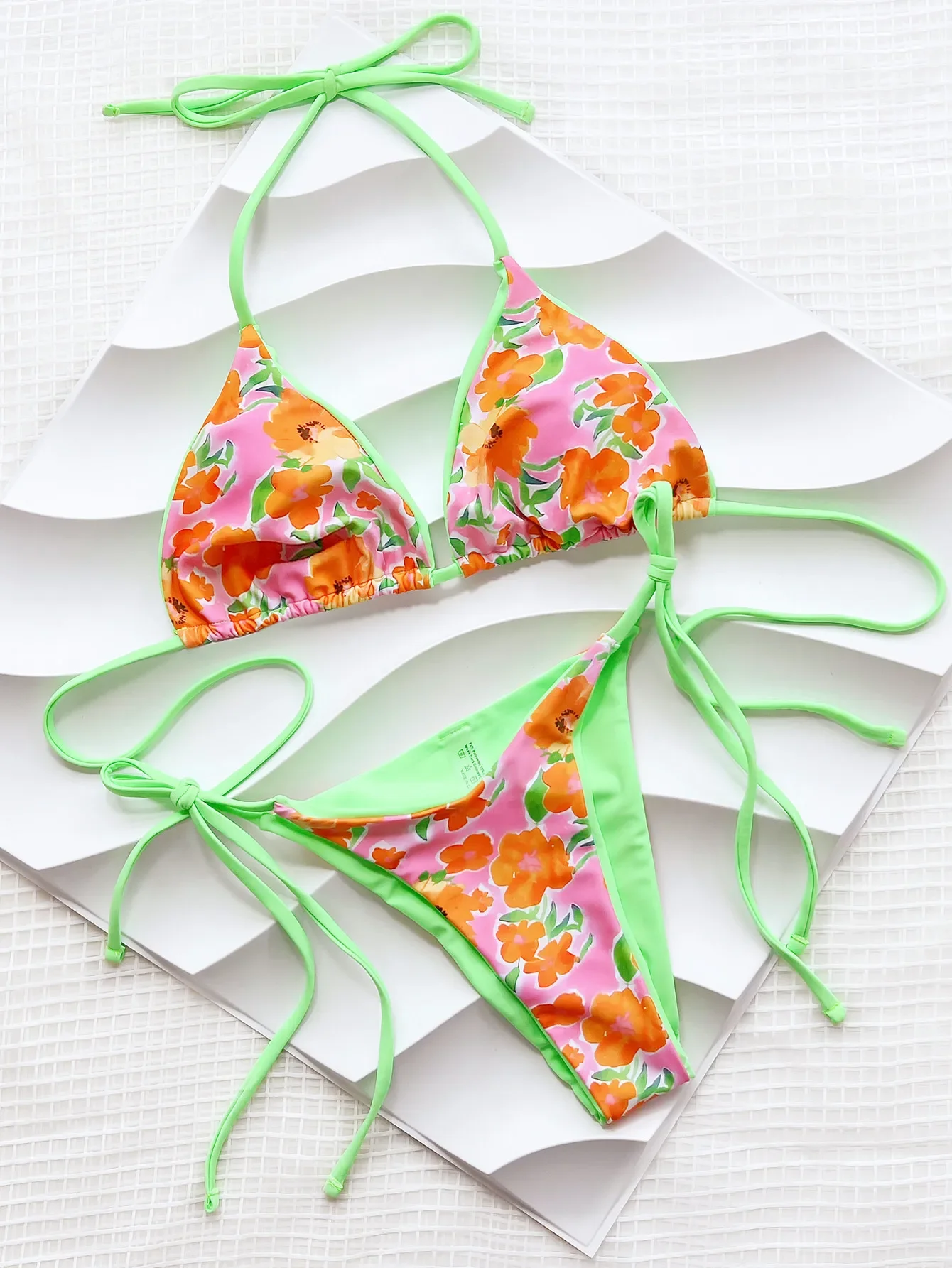 sexy floral print bikinis sets two pieces string halter patchwork swimwear bohemian swimsuit women biquini thong bathing suits