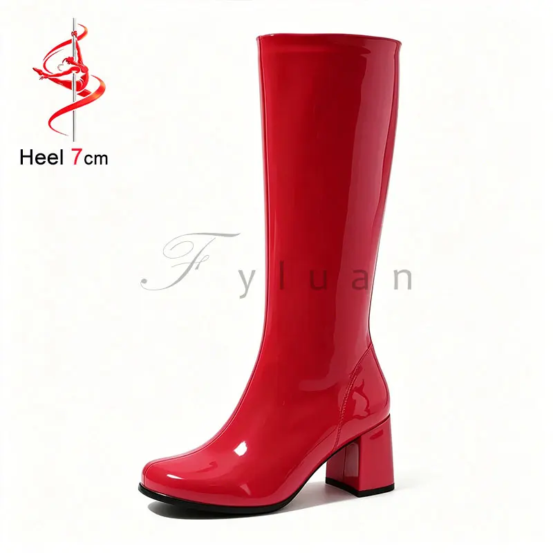 

Go Go Boots Women Tall Shoes For Woman 7CM Thick High Heel Knee-high Boot Catwalk Performance Shoes Cosplay Party Dress Shoes