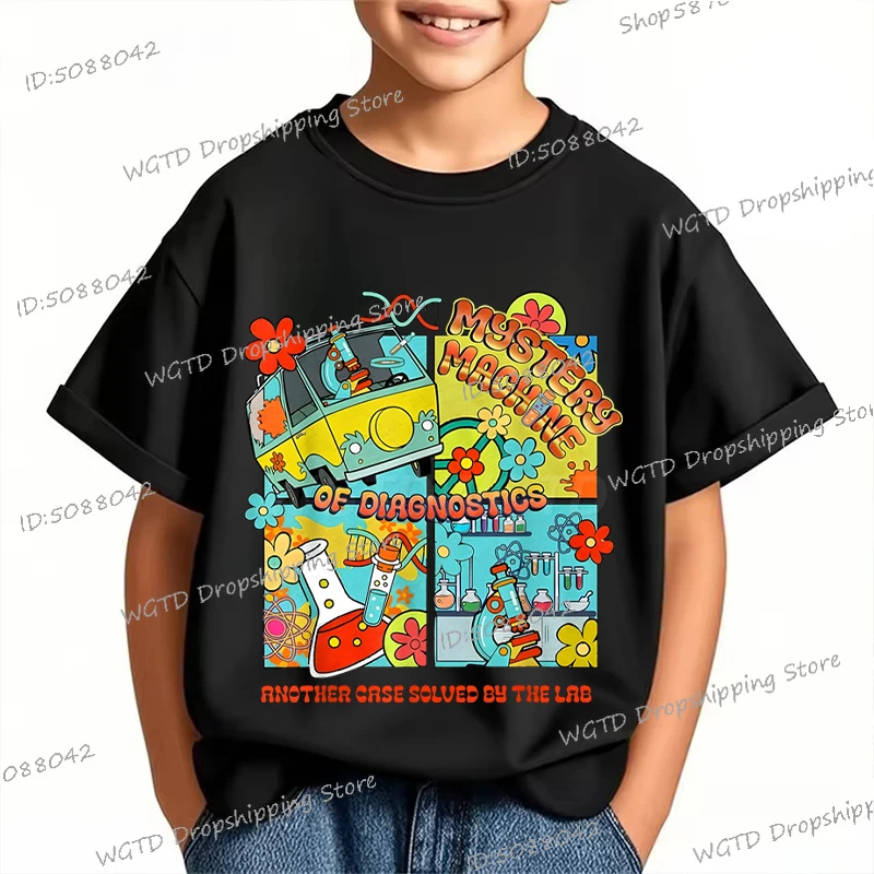 

Cute Mystery Machine of Diagnostics Print T Shirt Kids Cartoon Short Sleeve Tops Boys Girls Science Lover Summer T-shrit Gifts