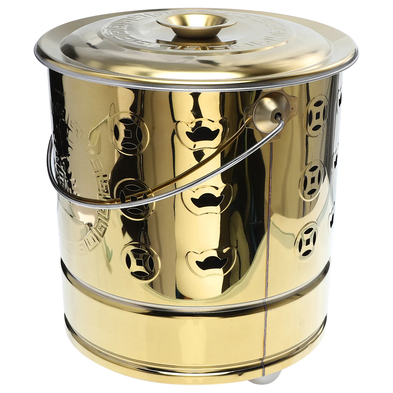 Golden Small Stainless Steel Burning Paper Bucket Without Inner Pot Money Incinerator Barrel Home Yard Sacrifice
