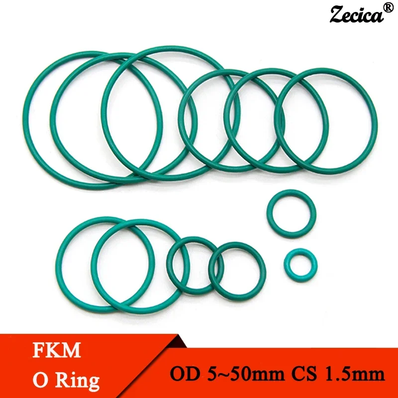 

10/50Pcs FKM O Ring CS 1.5mm OD 5~50mm Sealing Gasket Insulation Oil High Temperature Resistance Fluorine Rubber O Ring Green