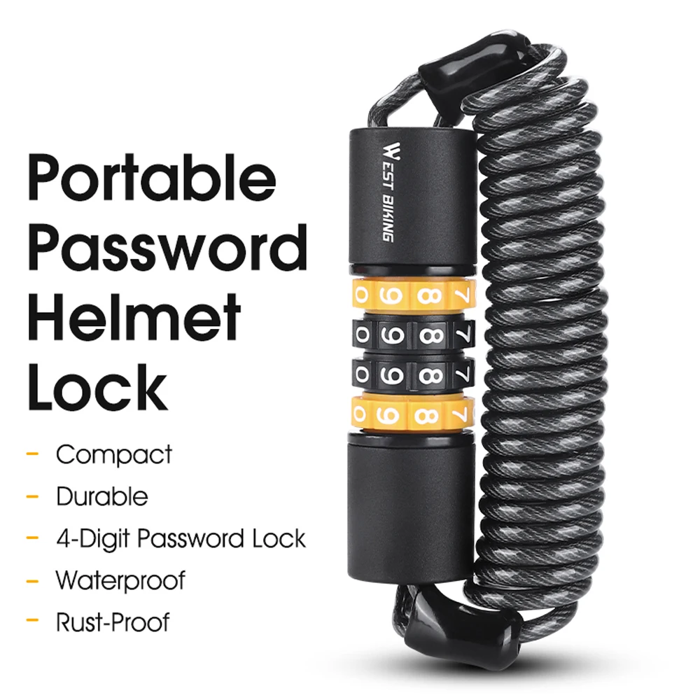 Bicycle Safety Lock Bike Helmets AntiTheft Elasticity Locks 4 Digits Combination Password Road Bike Steel Cable Lock Cycle Lock