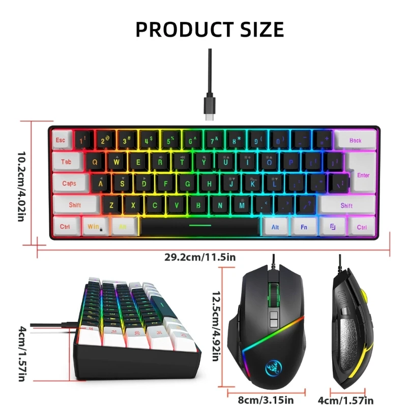 Teclado alambre tamaño completo con mouse, impresión y clara, unisex para uso doméstico