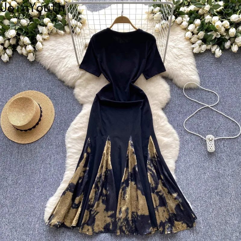 Korean Vestido Femme Vintage Sequin Embroidery Dresses Tunic Temperament Robe Femme Short Sleeve Black Summer Dress for Women