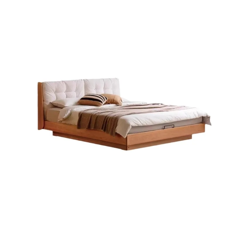 Solid wood box bed Storage bed Cherry wood double bed Modern simple soft floating bed Storage bed