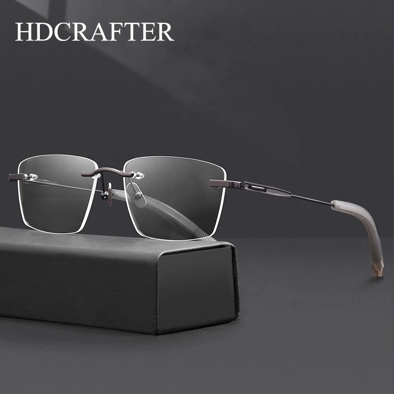 HDCRAFTER High Quality Rimless Glasses Men Women Titanium Eyeglasses Frames customize Prescription Graduated Eyeglasses Optical