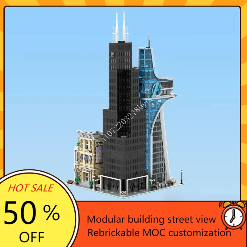 

3146 шт. модульная Башня Sears MOC, креативная модель с видом на улицу, пазлы на заказ, архитектура, сделай сам, образование, сборная модель, игрушки, подарки