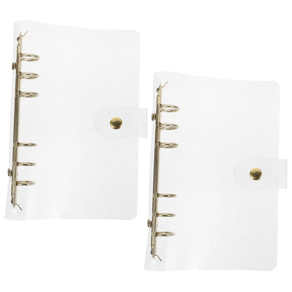 

2pcs Gold Glitter PVC Binder Covers Clear Notebook Shell A6 Planner File Folder Case Office Documents Music