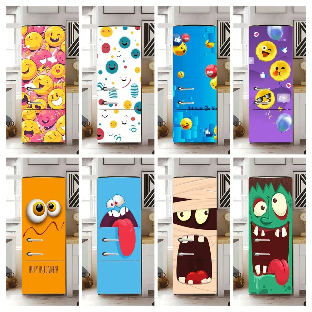 

Funny Cartoon Facial Expressions Fridge Door Decals Kitchen Wallpaper Grimacing Expression Refrigerator Modeling Art Stickers