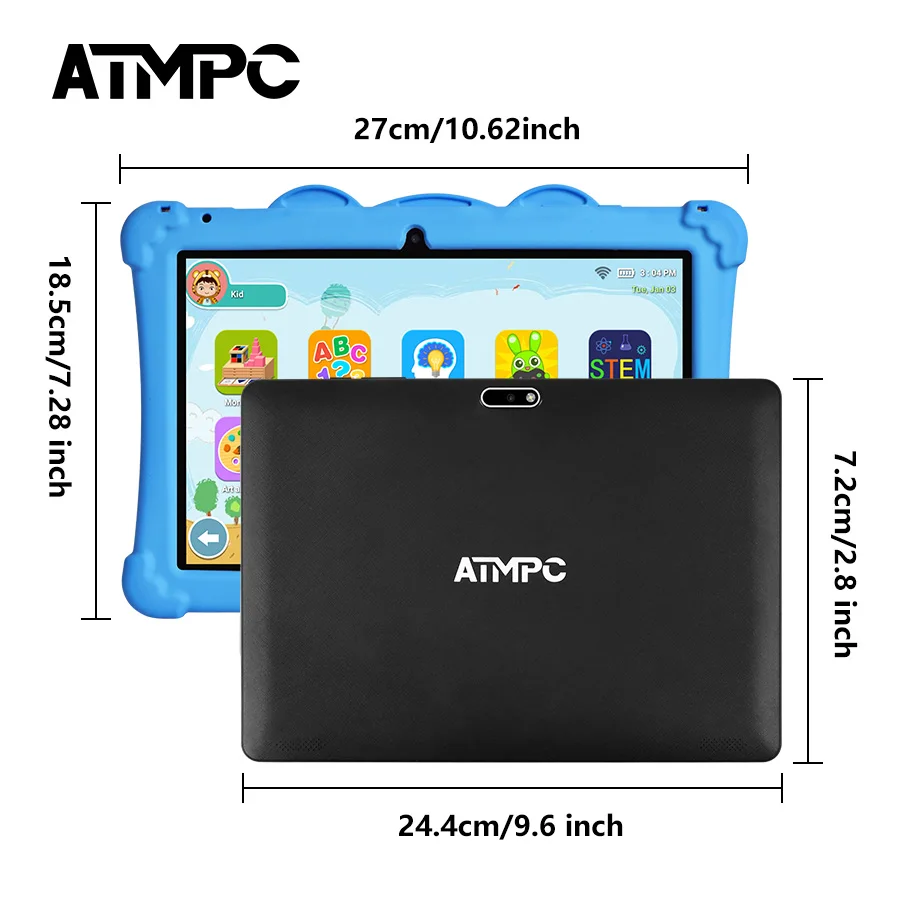 ATMPC Kids Tablet PC, 10.1 Inch Android 14, 3GB RAM 32GB ROM, IPS Screen, Eye Protection, WiFi 6, iWawa Parental Control Tablet